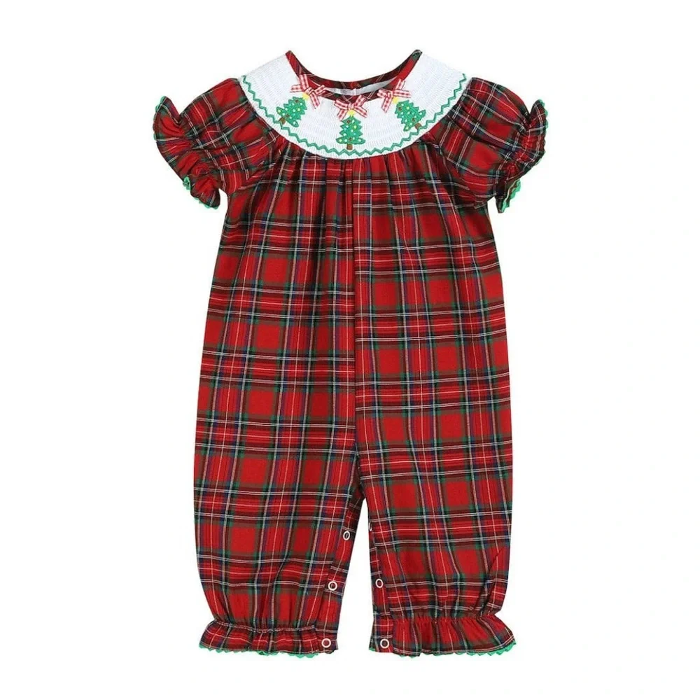 Red and Green Tartan Plaid Christmas Tree Smocked Plays size 2T